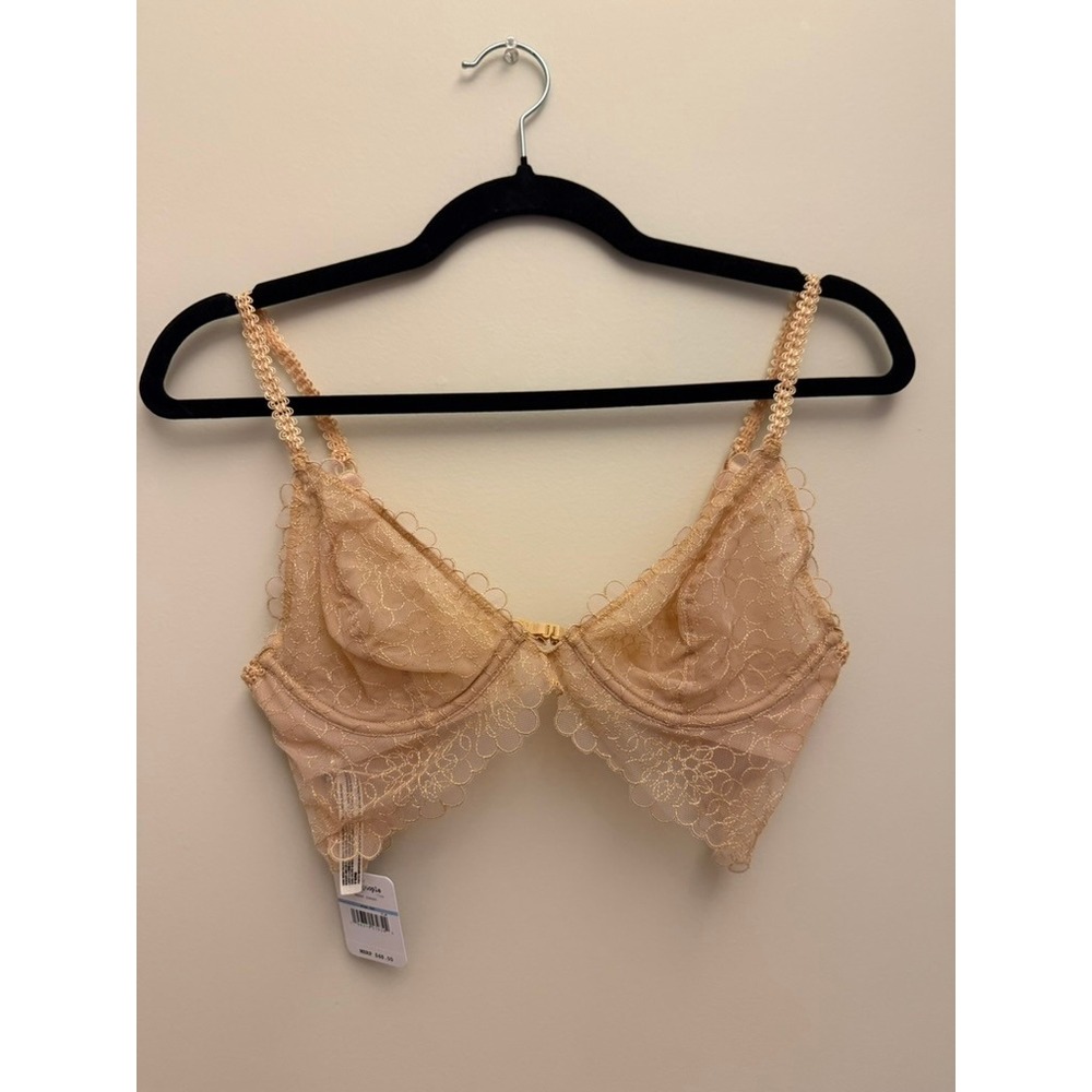 Free People Intimately Lace Underwire Bra 32C Wheat Sunset Gold Floral NWT